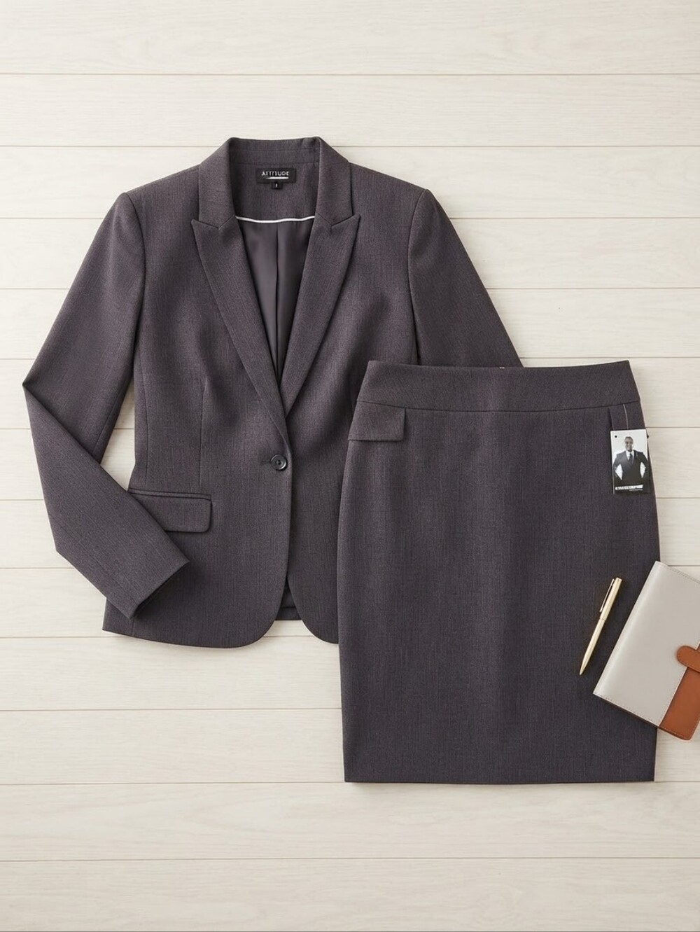 NWT Attitude Jay Manuel Women's Dark Gray 2-Piece Suit Set Blazer